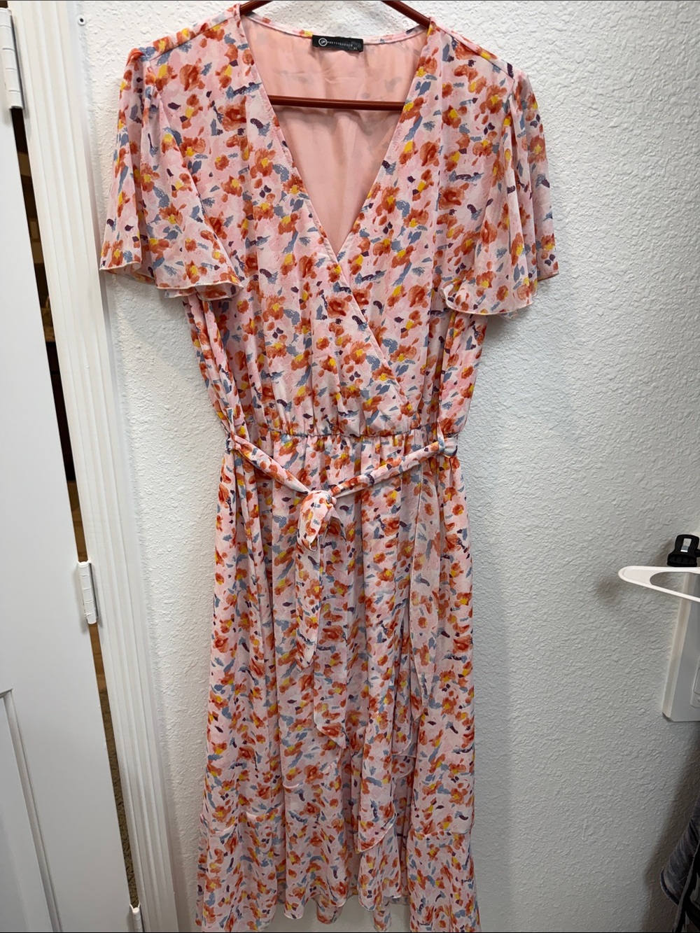Floral Wrap Midi Dress in Soft Pink
